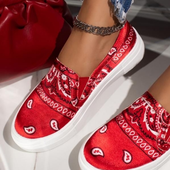 Red Paisley Slip On Shoes🔥 | Miss Lola - Picture 1 of 1